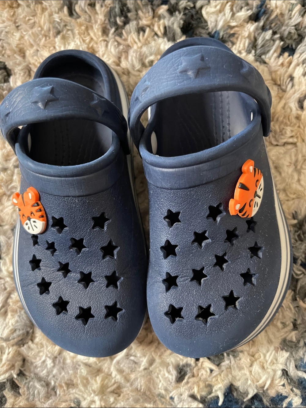 Kids Navy Star Clog Sandals with Tiger Charms
